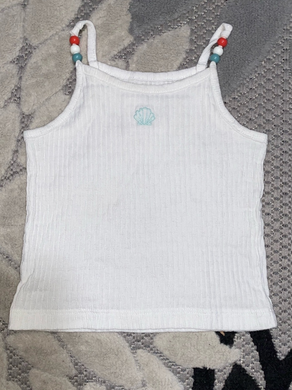 Carter’s Baby Girl White Ribbed Shell Tank Top with Bead-Strap Detail 12 Month